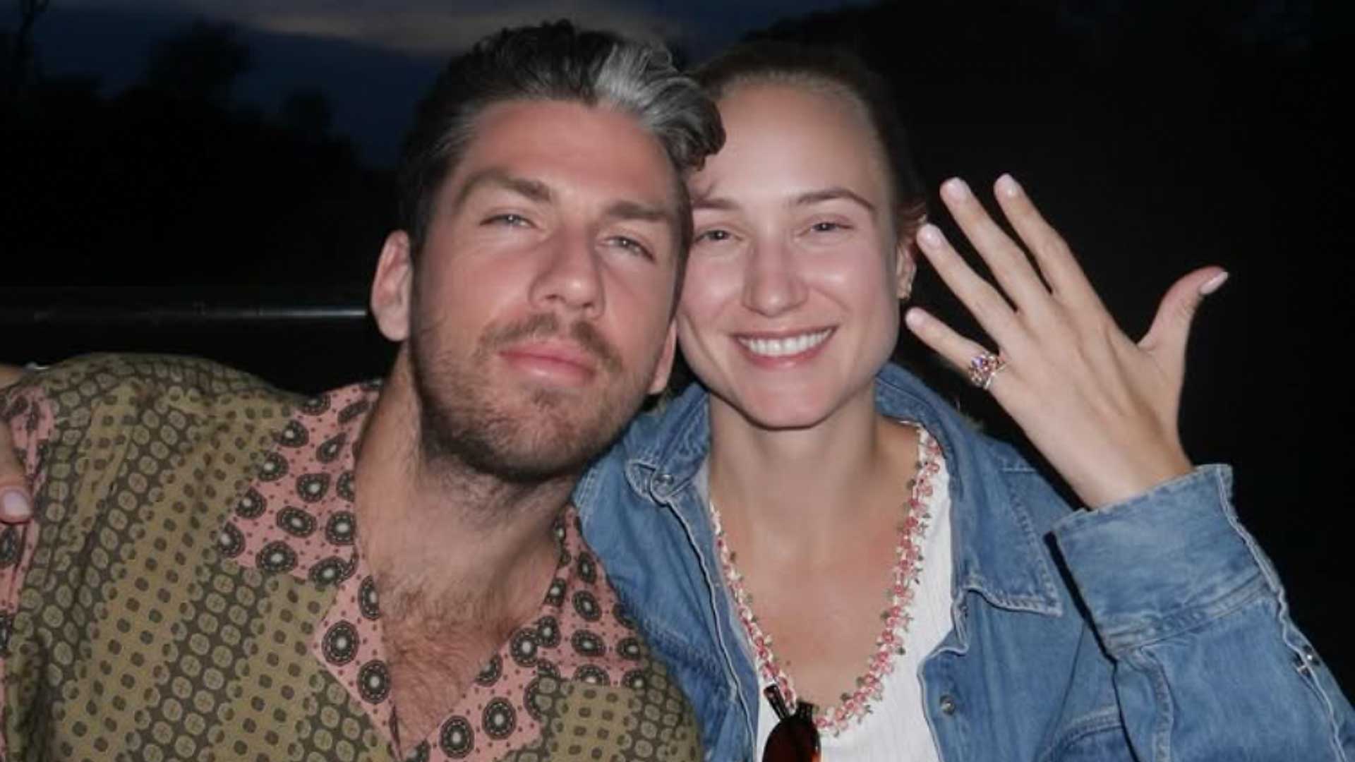 Cameron Norrie and Louise Jacobi celebrate their engagement.